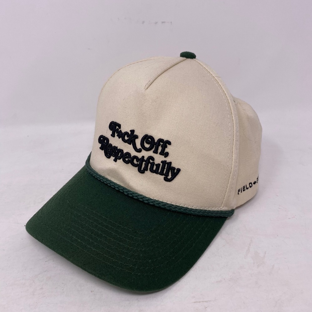 Field Grade F*ck Off Respectfully Snapback Hat‎ Cream Green Rope Trucker Cap